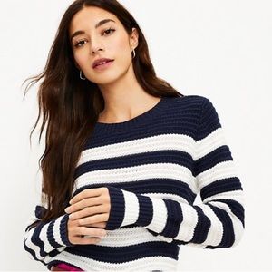 LOFT navy and white crochet sweater